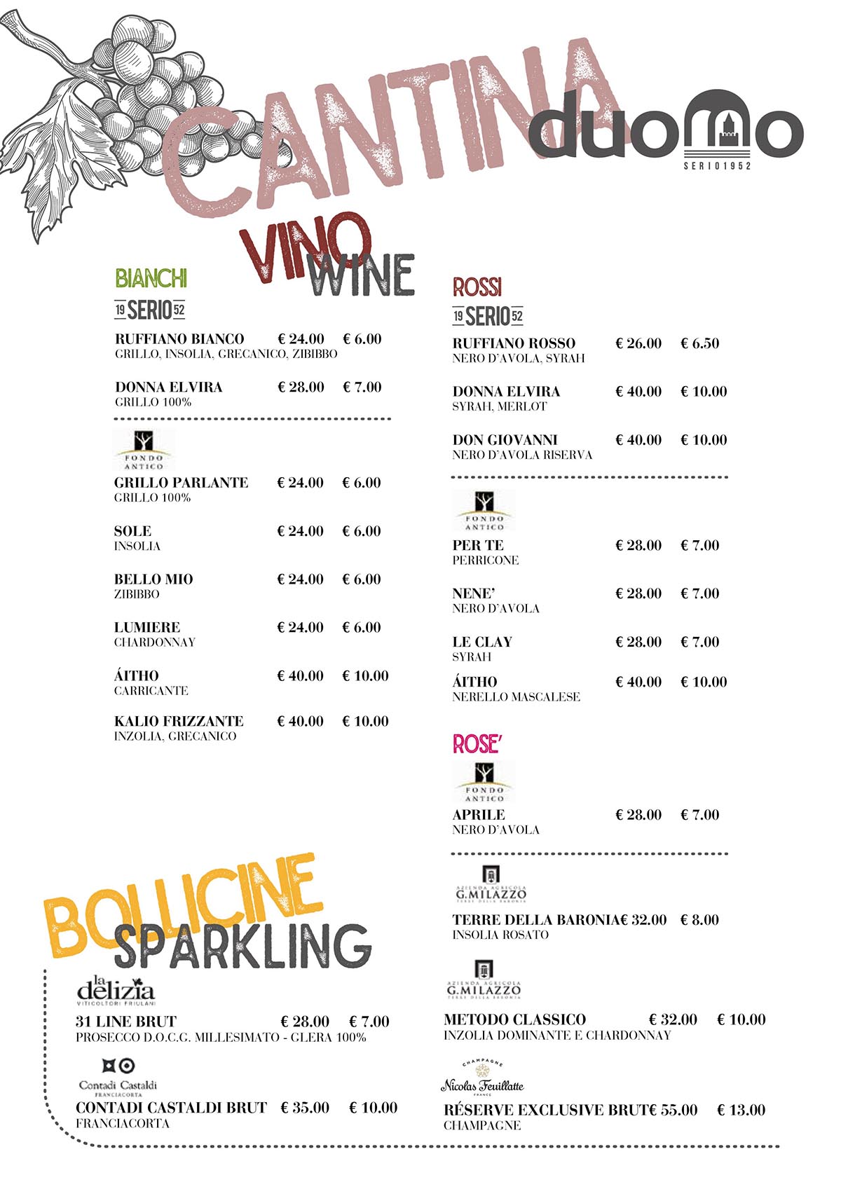 Menù - Duomo Serio 1952